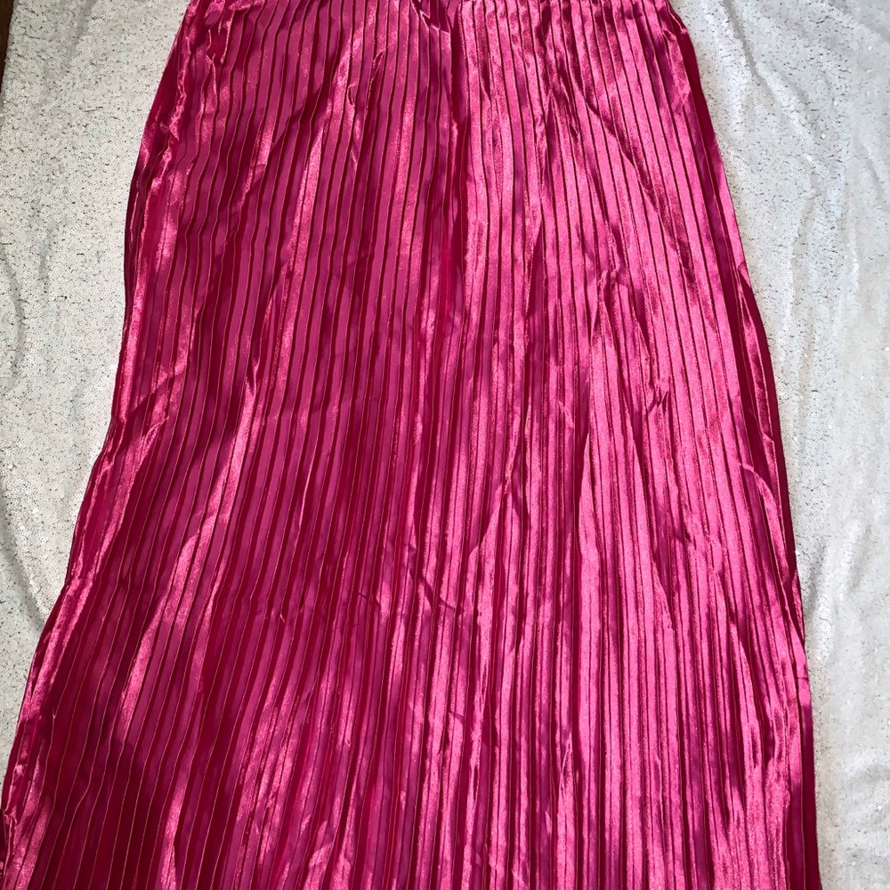 Pink Satin Pleated Skirt
